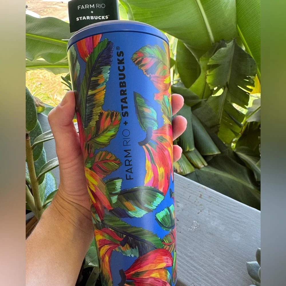 Limited Edition FARM Rio x Starbucks 24oz. Banana Mix Blue Cold Cup
